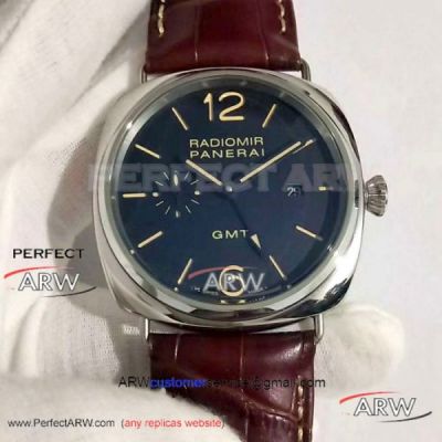 Perfect Replica Panerai Radiomir GMT SS Black Dial Watch - 45MM PAM00421 